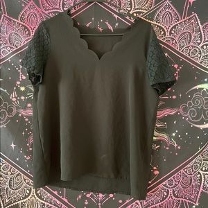 SHEIN Black Scallop Blouse